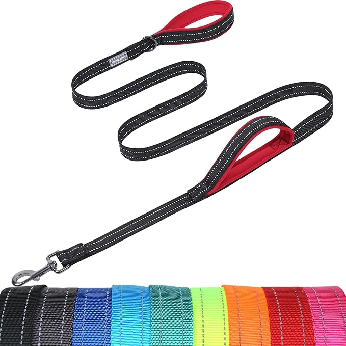 VIVAGLORY Twingrip Dog Leash, Double Handle Dog Leash for Training & Walking with Traffic Handle & 2 Loop, Traffic Control Reflective Heavy Duty for Puppy Pet, 5ft x 1in, Black