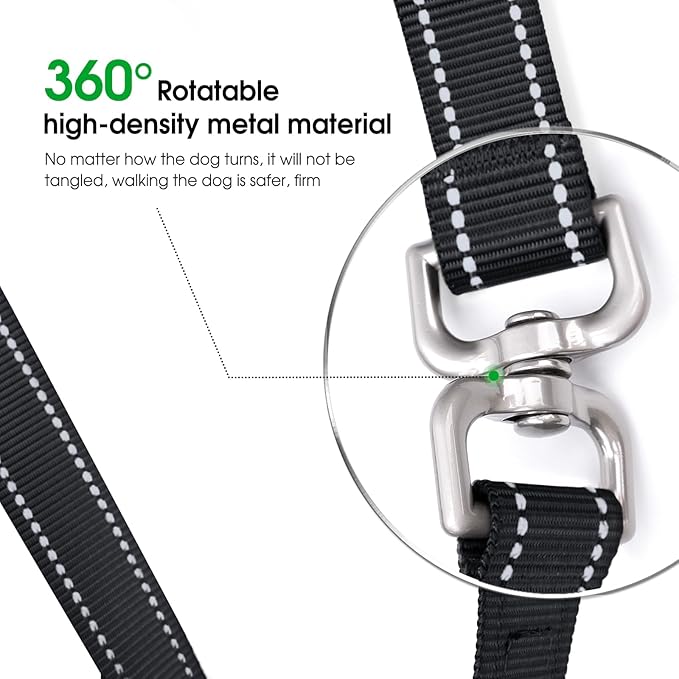 Hands-Free Dog Leash, Heavy Duty No-Pull Training Lead w/Anti-Tangle, Double Padded Traffic Handles Adjustable 5-5.6FT & Reflective Thread for Medium Large Dogs for Running/Walking Black