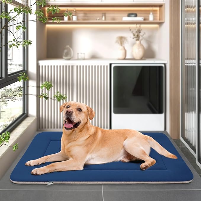 JoicyCo Dog Bed Soft Dog Crate Pad Mat for Medium/Large Dogs 36 in Non-Slip Bottom Washable Dog Sleeping Mattress Pet Beds Cat Beds Kennel Pads, Dark Blue