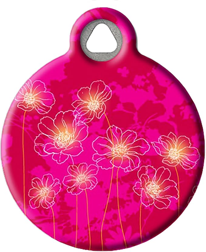Dog Tag Art Cute Flower Custom Pet ID Tag for Dogs and Cats, Personalized Dog Tag with Customized Identification Information, Pink Garden, Small (7/8" Diameter)