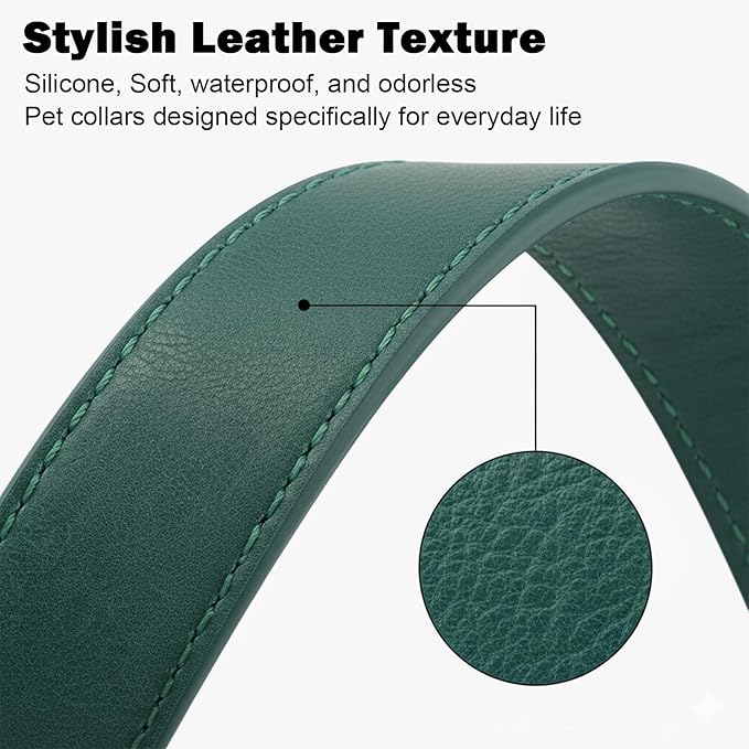 Dog Collars for Small Dogs Silicone Leather Dog Collars Soft Flexible Waterproof Odor-Proof Durable Thick Classic Adjustable Pet Puppy Collar (Green, Large (14.5-24" Neck))
