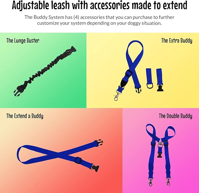 The Buddy System Hands Free Dog Leash, Adjustable Leash for Running, Jogging, Training and Service Dogs, Great for Small, Medium and Large Dogs, Made in USA (Royal Blue, Large Belt (27"- 50" Waist))