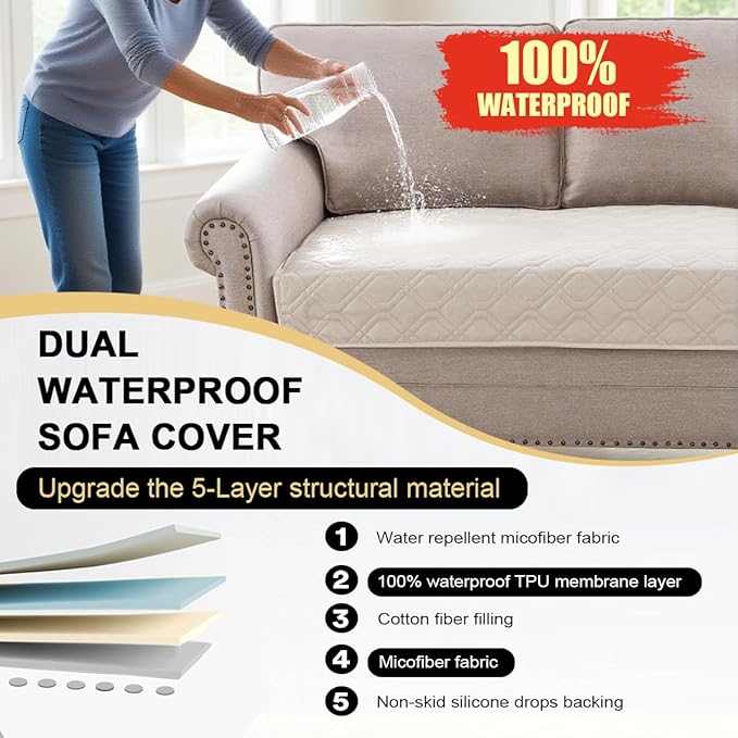 PrinceDeco Waterproof Couch Cover for Dogs Washable Dog Blanket for Bed Couch Sofa Outdoor Bed Cover with Non-Slip Back(32x74 Inch,French Oak)