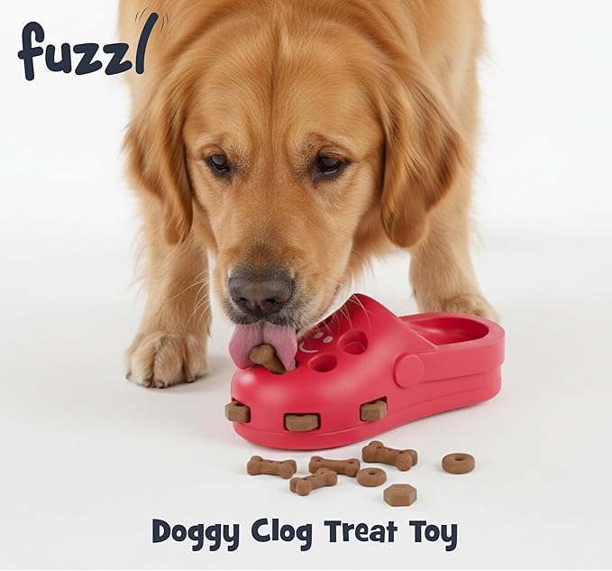 Clog Treat Toy for Dogs – Natural Rubber Chew Toy – Durable, Interactive Enrichment Feeder – Eco-Friendly, Non-Toxic & Dishwasher Safe – Red