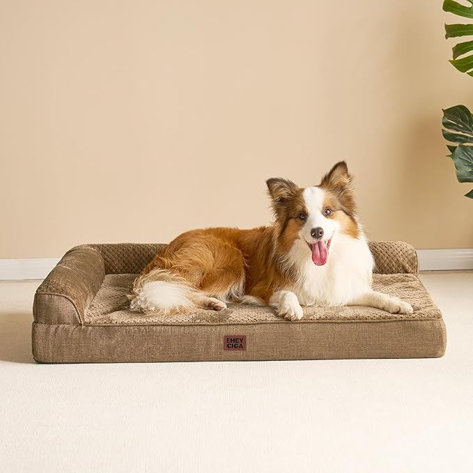 EHEYCIGA XL Dog Bed Memory Foam for Crate, Extra Large Dog Bed Orthopedic with Washable Removable Cover, Waterproof Pet Sofa Couch XLarge Size Dogs, 41x27x6.5, Camel