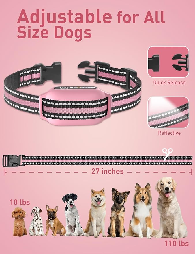 2-in-1 Bark and Shock Collar for Dogs, Smart Anti Barking Dog Training Collar with 5 Adjustable Sensitivity, Automatic Bark Collar with Remote, Vibration, Beep, Shock and Automatic (Pink)