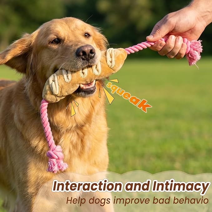 Tough Dog Toys for Aggressive Chewers Large Breed, Interactive Crinkle Plush Puzzle Feeder, Indestructible Heavy Duty Tug of War Stuffed Animal with Rope, Puppy Enrichment Chew Toy