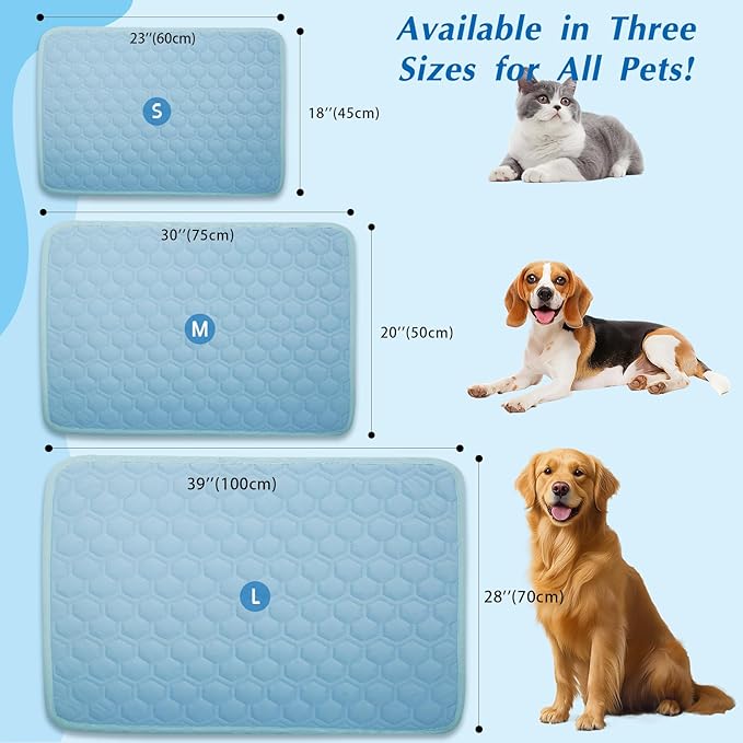 Upgraded Self-Cooling Mat for Dogs & Cats - Thicken, Washable, Non-Toxic, Foldable & Non-Slip Dog Cooling mat Pet Cooling Pad for Indoor, Outdoor, Car- Perfect for Summer (Blue, 28"*39"(Large))
