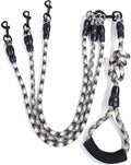 3 Dog Leash - Padded Handle, 360° Swivel Multiple Dog Leash No Tangle, Lead for Medium Large Dogs, Walking & Training Double Dogs (Black White)
