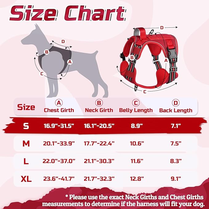 rabbitgoo Tactical Dog Harness for Small Dogs, No Pull Military Service Vest with Handle & Molle, Easy Control for Training Walking, Adjustable Reflective Straps, Red, S