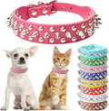 Hot Pink Dog Collar with Spikes, Girl's Spike Puppy Collars Leather Mushrooms Rivet Female Studded Cat Collars Adjustable for XXS XS Medium Large Dogs, M
