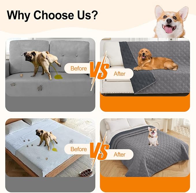 Smiry Reversible Waterproof Couch Covers for Sofa, Washable Dogs Pet Couch Covers for 3 Cushion Sofa Pet Friendly, Water Resistant Furniture Protector Slipcover, Geometric (30"x70", Grey/Dark Grey)