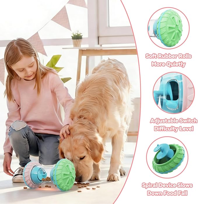 MateeyLife Interactive Dog Roller Puzzle Toy, Durable Dumbbell Dog Toys to Keep Them Busy | Adjustable Treat Dispensing Dog Toys, Slow Feeder & Silent Rolling for Apartment, Pink