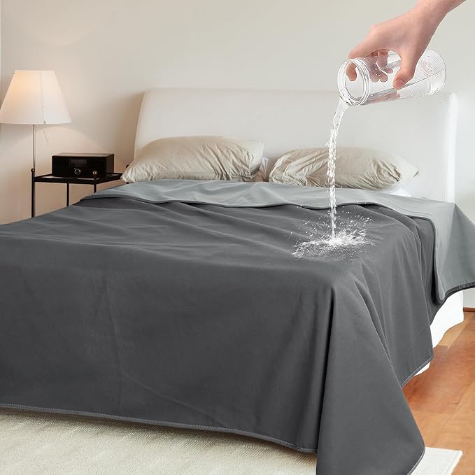 Catalonia Waterproof Blanket for Bed, Reversible Fleece Couch Sofa Furniture Protector, Leak Proof Dog Blankets, Grey