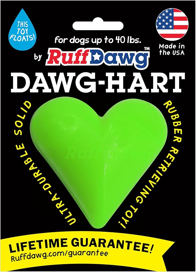 Ruff Dawg Dawg-Hart – Heart Shaped Rubber Toy – Floating & Bouncing Fetch Toy for Aggressive Chewers – Interactive & Fun – Neon Colors for Outdoor Play