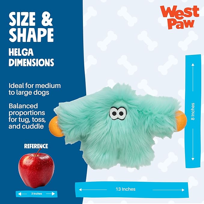 WEST PAW Rowdies Helga Durable Plush Dog Toy with Reinforced Seams Chew Resistant HardyTex Fabric and Interactive Squeaker for Safe Indoor and Outdoor Playtime Bundle for Dogs - Seafoam
