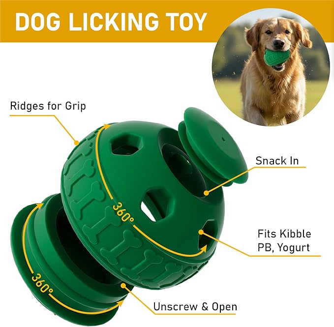 Frozen Treat Dispensing Dog Toys, Enrichment Licking & Puzzle Feeder, Sturdy Rubber Interactive Dog Toys, Dog Chew Toy for Happy, Cool Pups - Reduces Anxiety, Easy to Clean (Green)