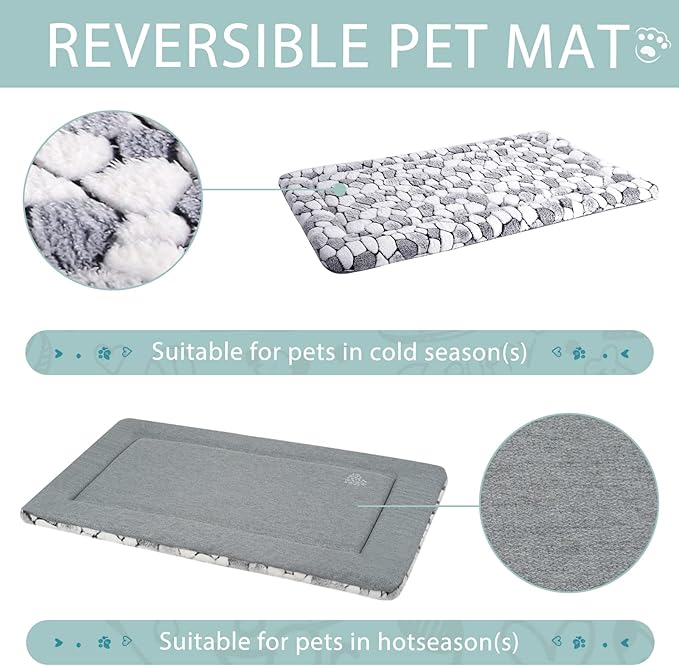 VANKEAN Dog Crate Pad Bed Mat Reversible (Warm& Cool), Soft Pet Sleeping Mat Dog Bed for Crate Suitable for Small to XX-Large Dogs and Cats, Machine Washable Crate Beds, Grey Stone Pattern