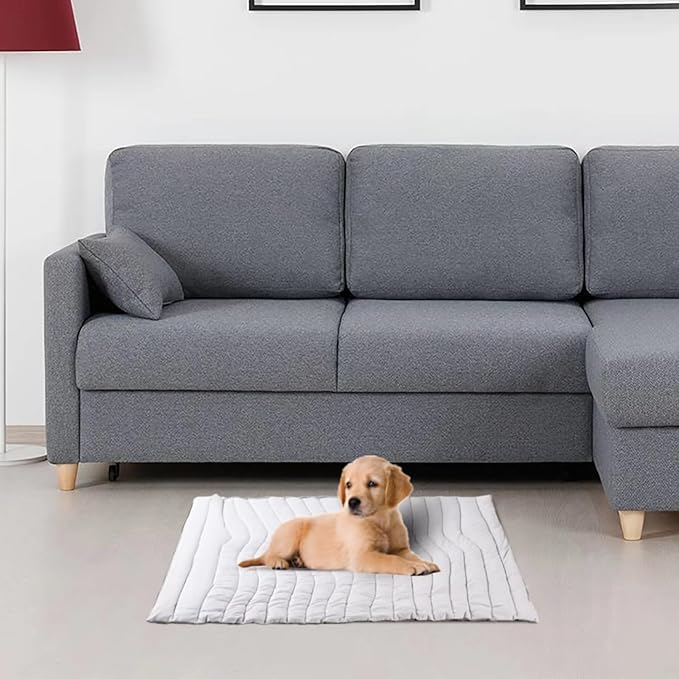 Dog Cooling Mat 36" L x 23" W Pad for Kennels, Crates and Beds, Washable & Portable Double Sided Pet Soft Pad for Indoor or Outdoor, Grey