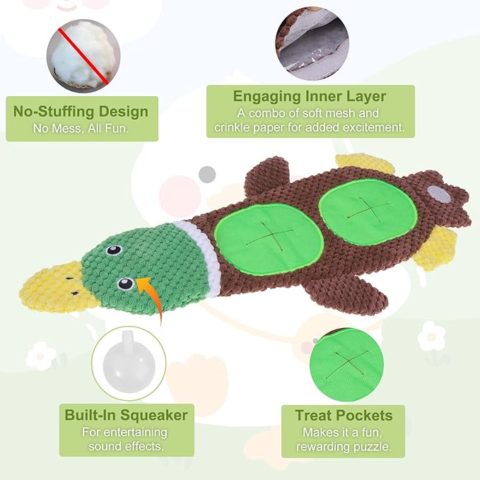 BEAUTYZOO 2-Pack Plush Dog Puzzle Toys, Stuffless Duck Dog Interactive Treat Hider Toy, Squeaky Crinkle Water Bottle Toys for Small Medium Dogs Puppy to Keep Them Busy Stress Release & Boredom Relief
