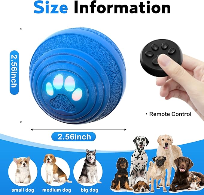 Smart Interactive Dog Toy, Dog Toys for Aggressive Chewers, Moving Jumping Vibrating - 3 Modes IPX7 Waterproof Rating, E-TPU Material for Medium and Large Dogs, Indoor & Outdoor (Blue)
