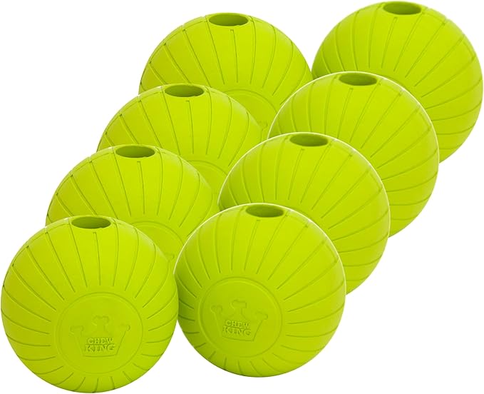 Chew King by Mammoth Supreme Rubber Dog Fetch Balls (8-Pack), Durable 3” Natural Rubber Balls with Safety Air Vent, High Bounce Fetch Toys for Aggressive Chewers, Launcher Compatible - Yellow