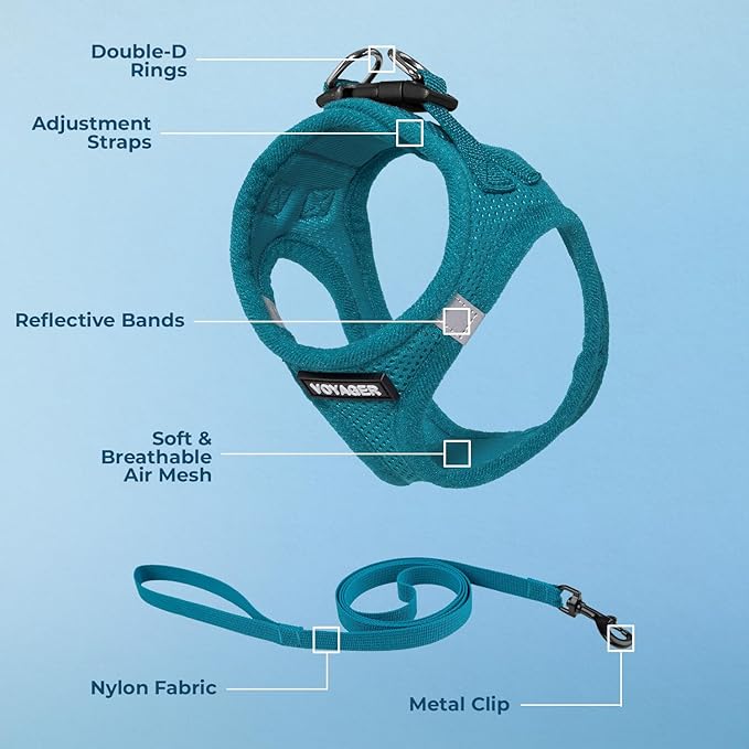 Voyager Step-in Pet Harness - All Weather Mesh, Adjustable Step in Harness for Cats and Dogs by Best Pet Supplies - 307S Turquoise, XS