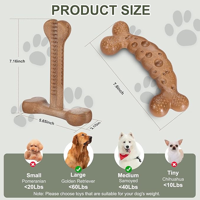 Dog Chew Toys for Aggressive Chewers 2 Pack Tough Dog Bone Toy for Small Medium Large Breed to Keep Them Busy (Medium/Large-Under 60LBS, Bacon Flavored)