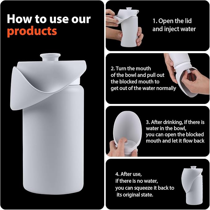 Portable Dog Water Bottle, 2-in-1 Leak Proof & Collapsible Silicone Pet Dispenser with Built-in Bowl, Food Grade Travel Cup for Walking, Hiking (19oz/550ml, Gray)