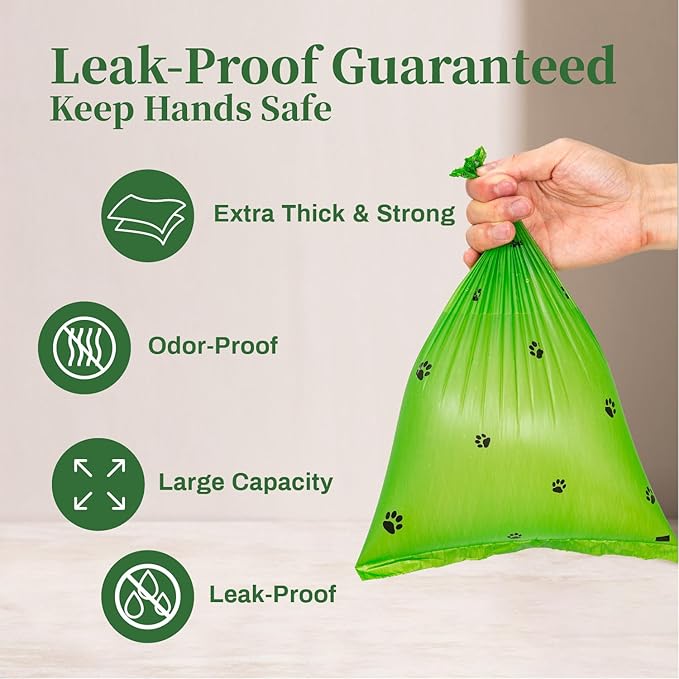 270 Counts Dog Poop Bags Rolls with Dispenser & Leash Clip, Scented Poop Bags for Dogs Waste, Extra Thick & Leak Proof for Poop Doggie Puppy Pet Waste, 9" x 13", Green