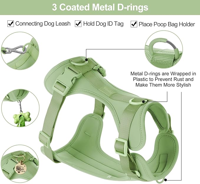 Wisedog No Pull Lightweight Dog Vest Harness with Soft and Comfortable Cushion, Breathable Mesh, for Small Medium Large Dogs Walking (XS(Neck: 7.48"-10.63";Chest: 10.63"-15.35"), Sage Green)