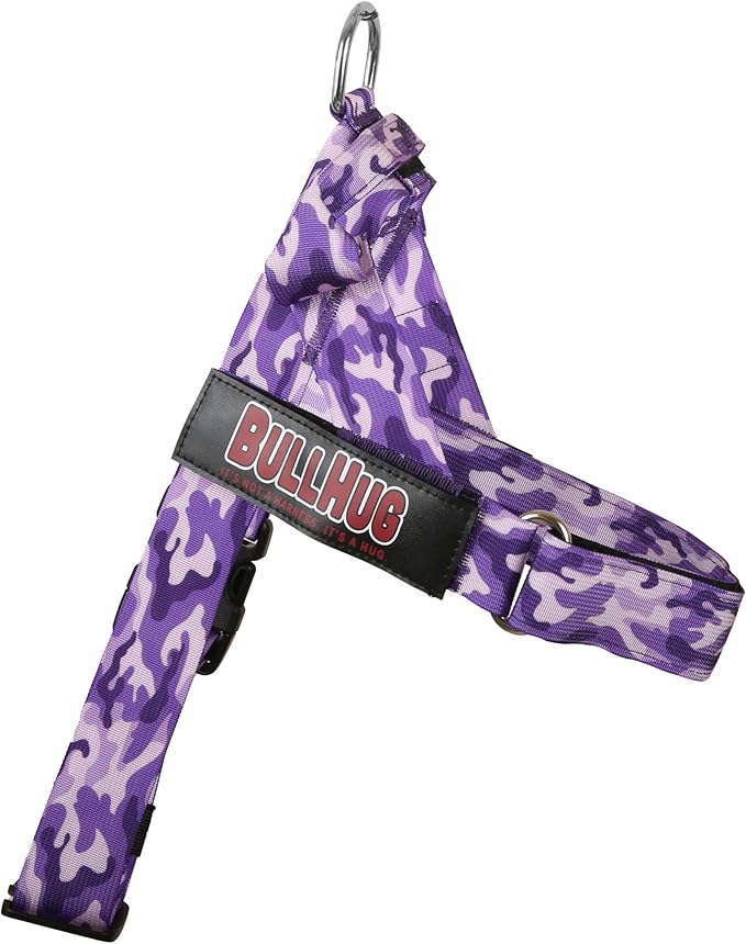 BULLHUG Adjustable Dog Harness– No Pull, No Choke – for English Bulldogs, French Bulldogs, Pugs & Broad-Chested Breeds – Easy, Safe Walks (Purple Camouflage, XS)