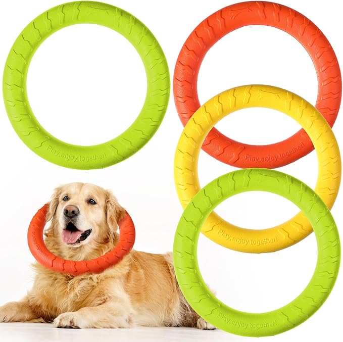 Jenaai 4 Pack Dog Ring Toy Dog Training Chew Toy for Outdoor Aggressive Durable Pet Chewers Fetch Floating Toys Flying Disc Puppy Ring for Large Medium Puppy Training and Teeth Cleaning(11.81 Inch)