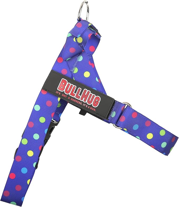 BULLHUG Adjustable Dog Harness– No Pull, No Choke – for English Bulldogs, French Bulldogs, Pugs & Broad-Chested Breeds – Easy, Safe Walks (Polka Dots, Large)