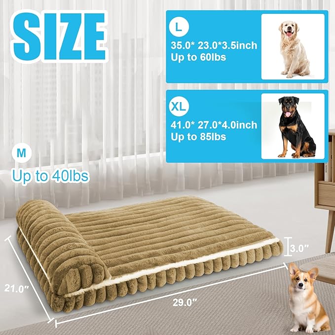 Comfort Dog Beds for Medium Size Dogs, Dog Bed with Removable Washable Cover, Deluxe Plush Dogs Bed for Crate with Pillow, Anti-Slip Pet Mat Mattress for Kennel with Durable Zipper(Brown, M)