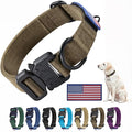 Heavy Duty Tactical Dog Collar Adjustable Nylon Pet Collars Quick Release Buckle with 2 D-Rings Patch for Medium, Large Dogs (Brown, Size M)