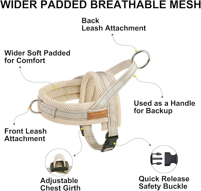 BEAUTYZOO Dog Harness for Small Dogs, No Pull Dog Harness and Leash Set, Soft Escape Proof Puppy Vest Harness with Handle, Reflective Lightweight Step in Harness for Girl Boy Dogs, Beige S