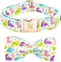 Elegant little tail Dog Collar- Cute Dinosaur Dog Collar with Bow for Medium Dogs, Male Adjustable Cotton Summer Pet Bow Holiday Puppy Collar for Small Medium Large Dogs