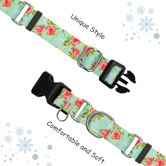 Martingale Collar for Dogs with Buckle Pink Floral Dog Collar No Pull Cute Girl Female Dog Collars for Extra Small Dogs, Green Rose
