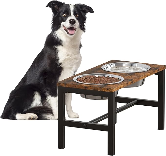 Piskyet Large Elevated Dog Bowls, Metal Raised Dog Bowl Stand with 304 Stainless Steel Bowls (7.5 Cups - 55oz), Non-Slip Tall Stand for Large Breed Dogs