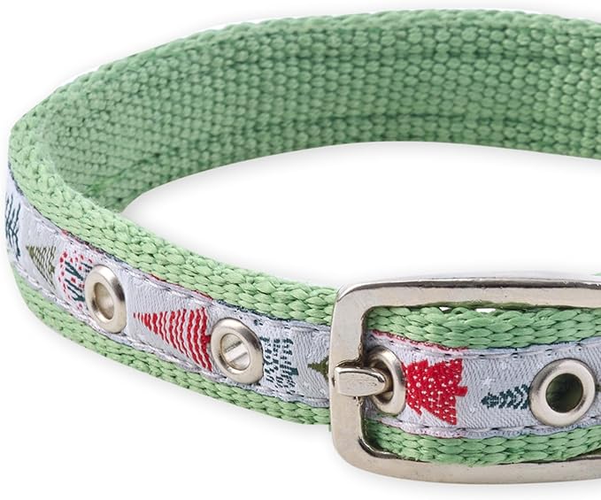 Adjustable Recycled Ribbon Dog Collar for All Pet Breeds, Piney Holiday, Medium