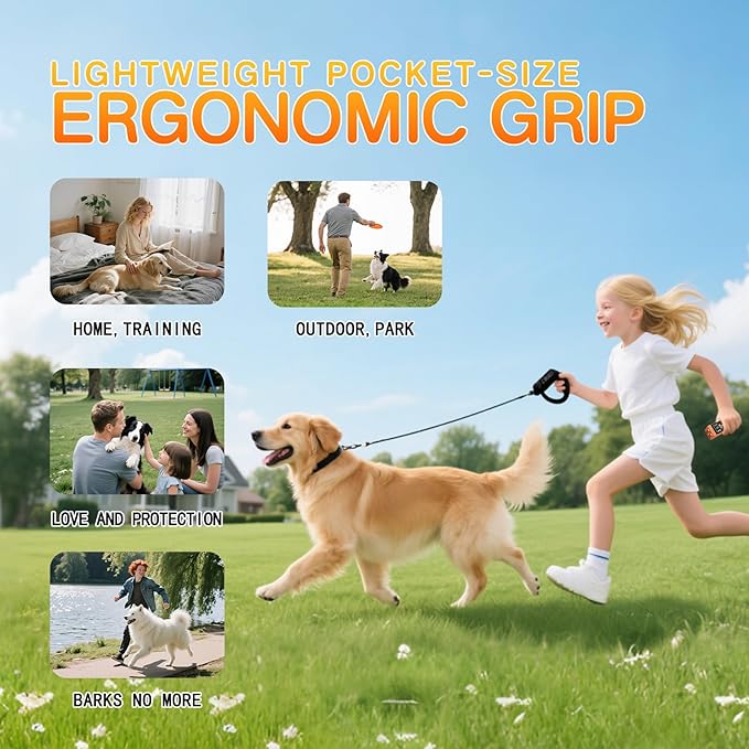 Dog Bark Deterrent Devices, Anti Barking Device for Dogs with Four Emitters, 59 ft Range, LED Flashlight, Rechargeable Handheld Trainer, Safe & Effective, Stop Neighbors Dog (Black)