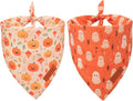 PTDECOR Halloween Dog Bandana, Ghost Pumpkin Design Reversible Holiday Dog Scarf, Triangle Halloween Bandanas for Small Dogs Puppies Cats(Small)