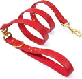 Blueberry Pet Premium Embossed Red Glam Microfiber Leather Dog Leash with Gold Studs