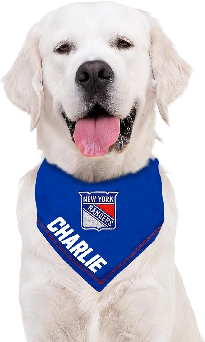 Pets First NHL New York Rangers Personalized Tie Around Bandana for Dogs & Cats, Size Small/Medium. Custom Dog Bandana Scarf Bib for Pet Cat Dog. The Ultimate Game-Day & Party Customizable Bandana
