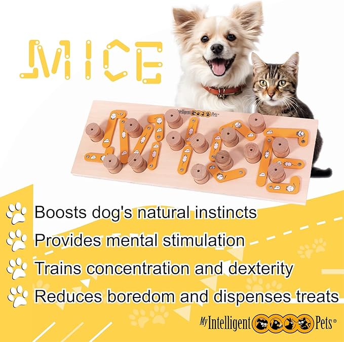MICE - Cat and Dog Treat Puzzle, Interactive Wooden Toy for Cats and Dogs - Puzzle Feeder for Mental and Physical Exercise, Enhances Natural Instincts