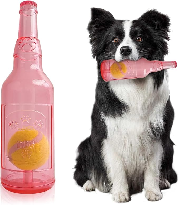 Water Bottle Dog Toy,Dog Toys for Aggressive Chewers,Water Bottle with Tennis Ball,Suitable for Small and Medium Pets to Exercise Outdoors(Red)