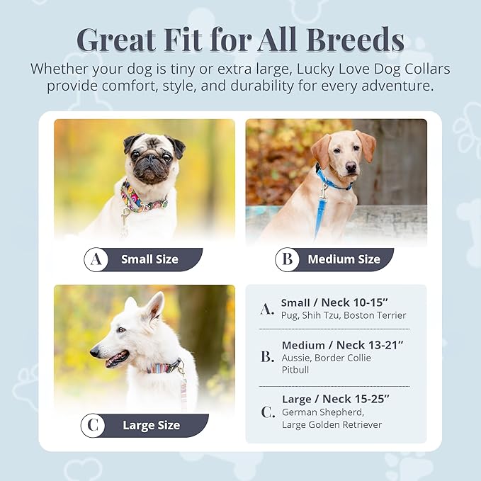 Lucky Love Dog - Adjustable Dog Collar with Easy Click Buckle for Medium, Durable, & Comfortable for Male & Female Dogs, Pet Collar for Puppies & Adult Dogs - Linus, Medium