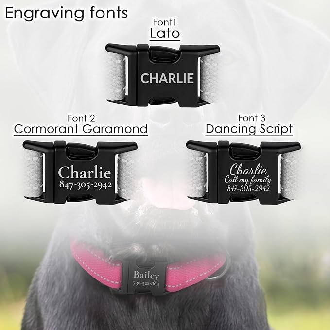 Personalized Dog Collar with Gold Metal Buckle, Velvet Custom Dog Collars for Small, Medium & Large Dogs – Puppy Collars with Metal Buckle, 4 Sizes, 8 Colors (Pink, L, 15"-19")