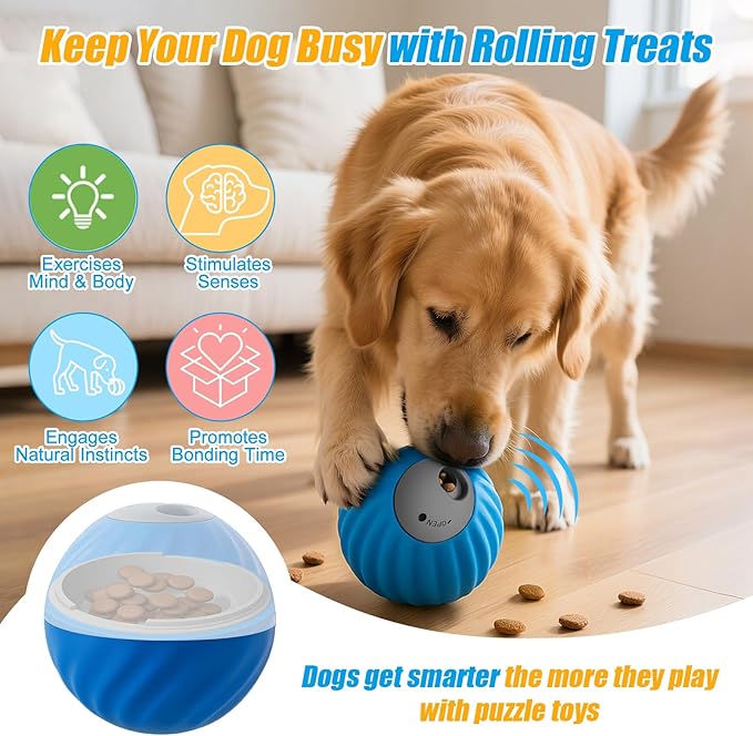 AIERSA Interactive Dog Toys, Automatic Dog Treat Ball Dispenser Toy to Keep Them Busy, Anti-Boredom Electric Moving Puzzle Dog Toys, Self-Rolling Treat Ball Toy for Small and Medium Dogs(Tomato)